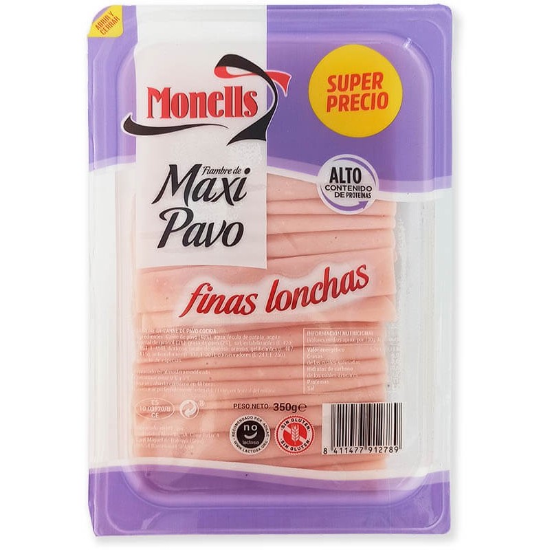 FIAMBRE MONELLS MAXI PAVO FNAS LONCHAS 350 GR