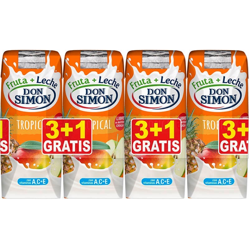 FRUTA + LECHE DON SIMON TROPICAL BRICK 33 CL PACK 3+1