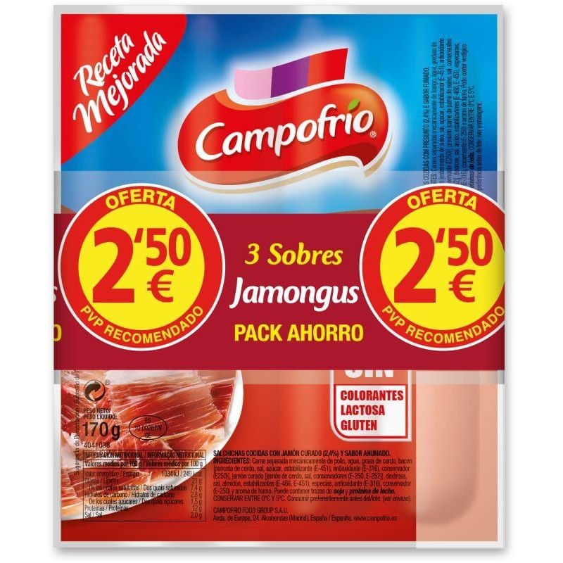 SALCHICHAS CAMPOFRIO JAMONGUS 170G PK-3