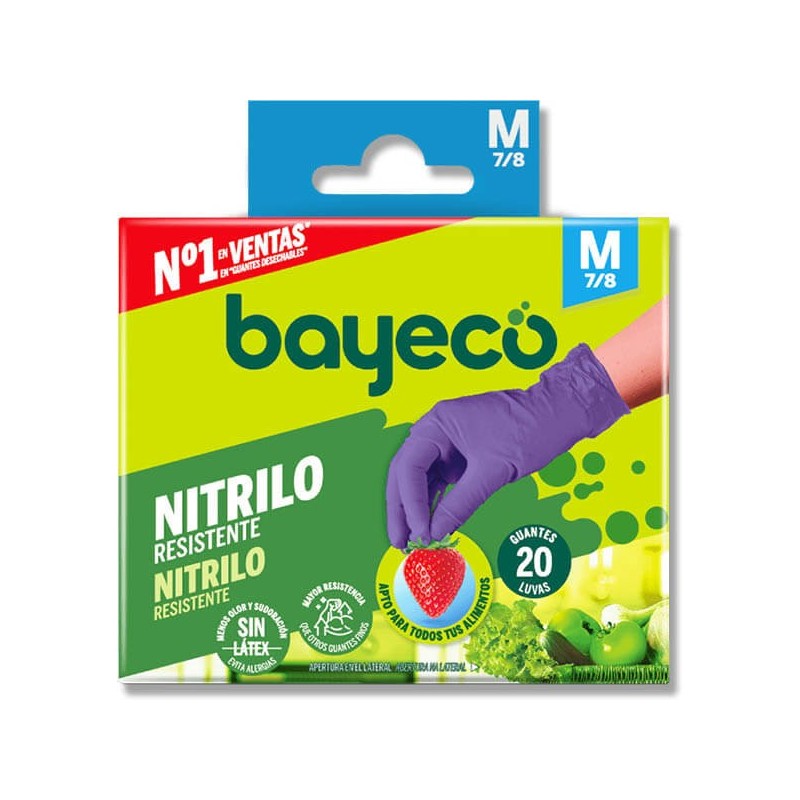 GUANTE BAYECO NITRILO MORADO TALLA M 20 UNIDADES