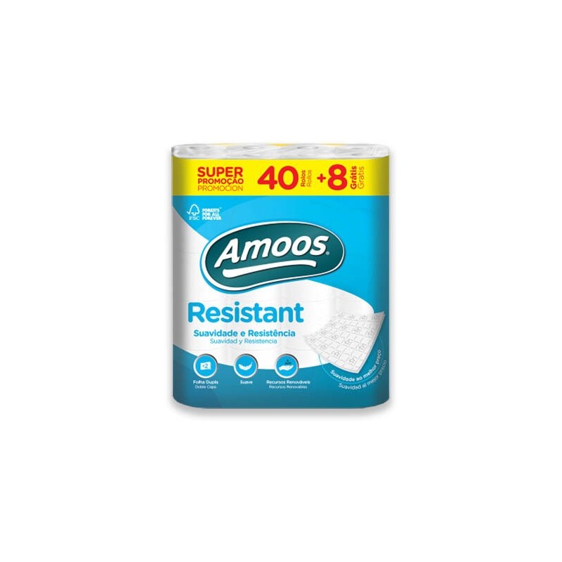 PAPEL HIGIENICO AMOOS RESISTANT 2C 40+8 UNIDADES