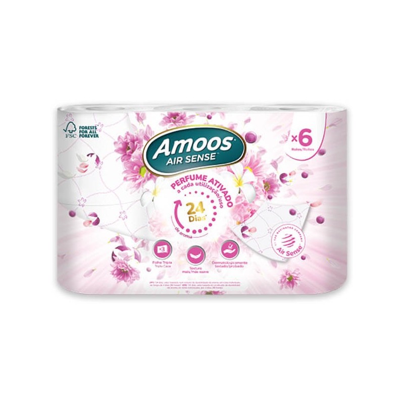 PAPEL HIGIENICO AMOOS AIR SENSE 3 CAPAS 6 UNIDADES