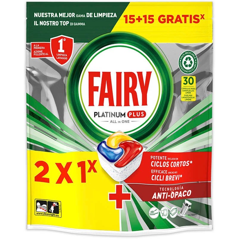 CAPSULAS DE LAVAVAJILLAS FAIRY PLATINUN PLUS 15+15 UNIDADES