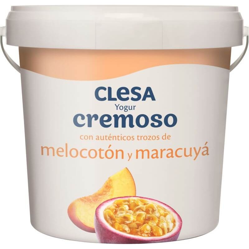 YOGUR CLESA CREMOSO MELOCOTÓN Y MARACUYÁ CUBO 900 GR